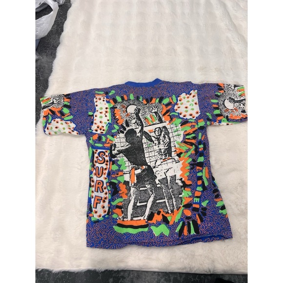 VTG Surf Volleyball Neon AOP T-shirt - Multi Color- Size - 80s 90s - Picture 7 of 9